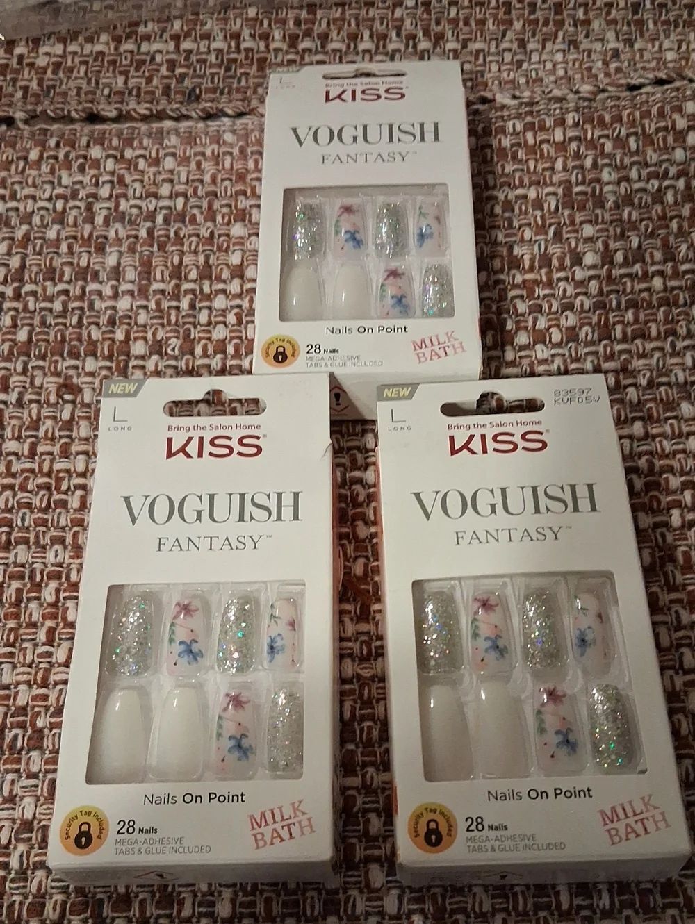 3 KISS Gel Voguish Fantasy Milk Bath Long Length Nails With Adhesive Tags/Glue